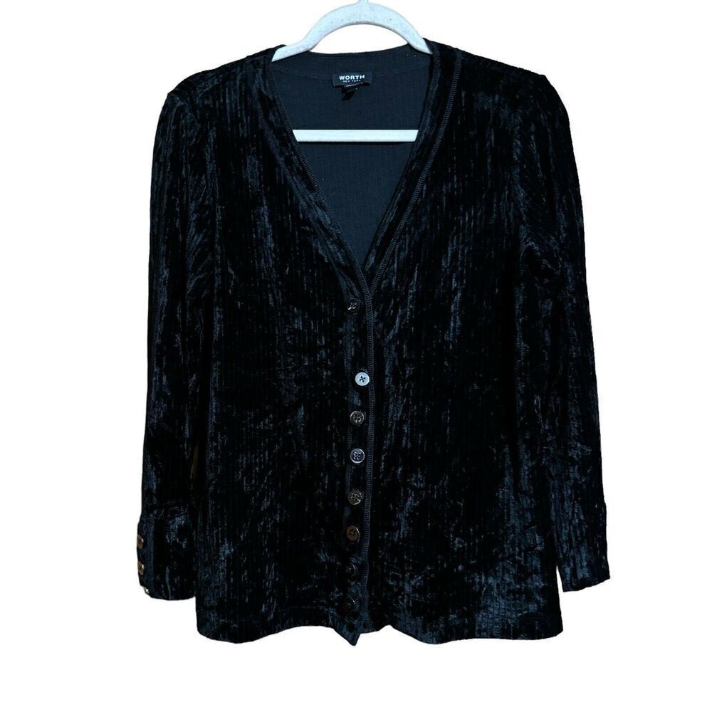 WORTH New York Cardigan Womens Medium Black Ribbed Button Stretch Sweater Ladies